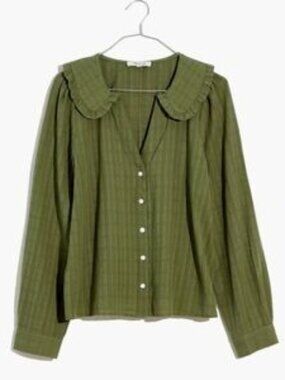 Madewell plaid balloon sleeve ruffle collar button down blouse sz XS